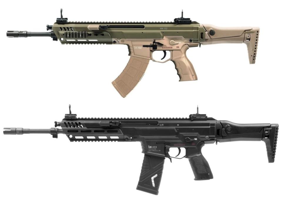 A picture of the HK132E in 7.62x39mm (at top) and one of a 5.56x45mm HK433 below. <em>H&K</em>