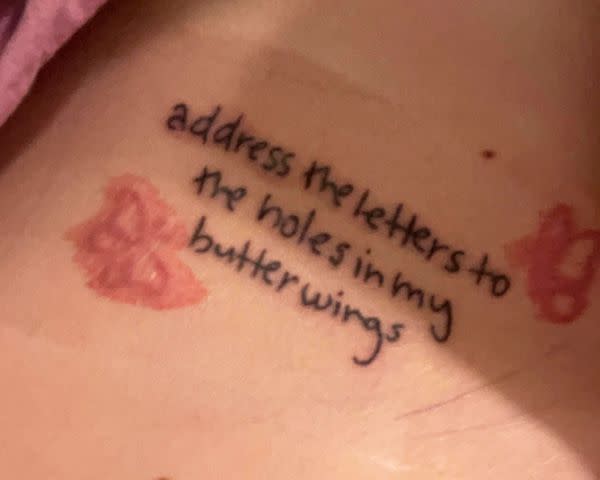 <p>Courtesy of Grace Flemming</p> Grace Flemming typo in her tattoo.