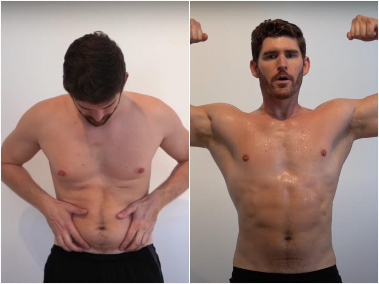 Erik Conover from the front before and after his 10-week fitness challenge.