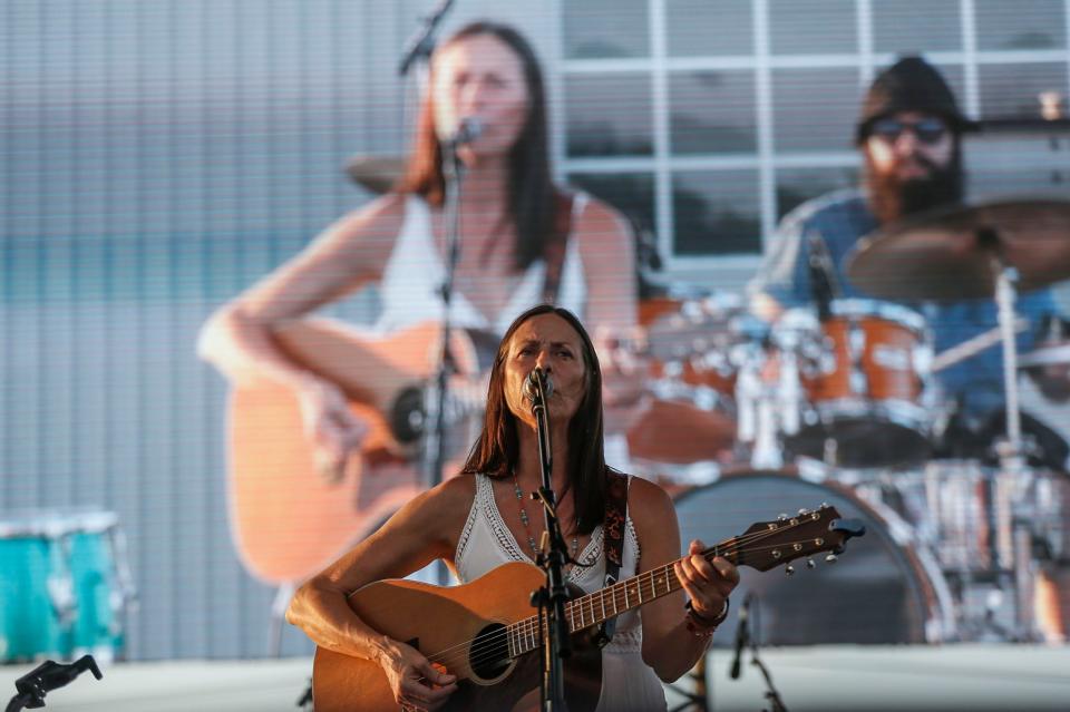 Monica Taylor & Her Red Dirt Ramblers performs on the stage Thursday, July 14, 2022, in the Pastures of Plenty during WoodyFest 2022 in Okemah. Taylor and her band are all from Oklahoma.