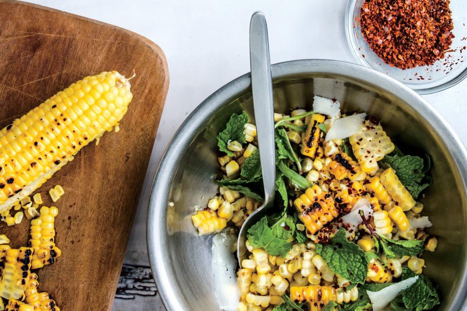 Corn Salad with Hazelnuts, Pecorino, and Mint