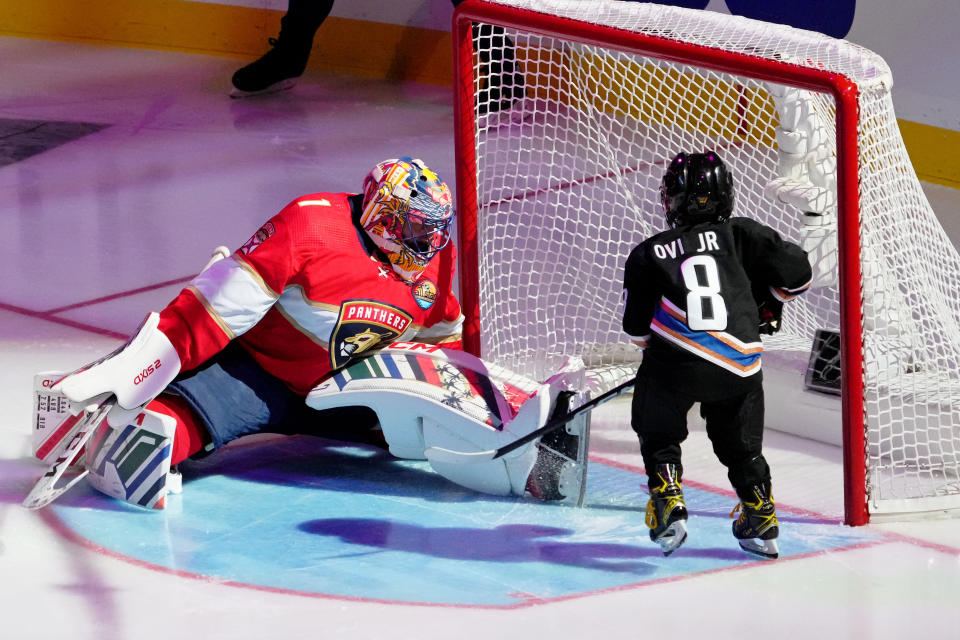 Alex Ovechkin's son stole the show at the NHL All-Star skills competition. (Jasen Vinlove-USA TODAY Sports)