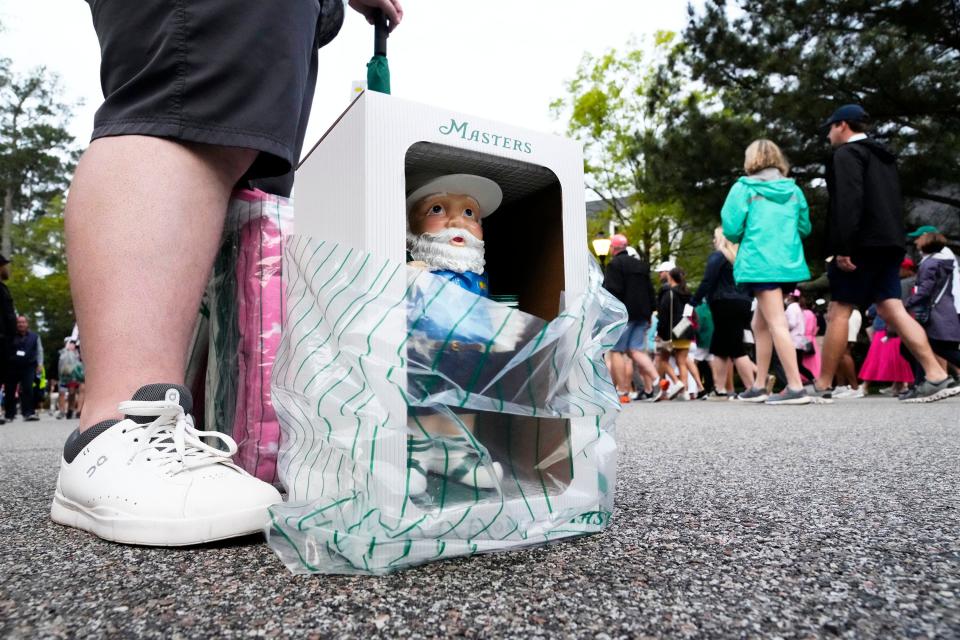 FILE - Apr 1, 2023; Augusta, Georgia, USA; The Masters Patron Gnome was the must have item from the Golf Shop during the final round of the Augusta National Women's Amateur golf tournament at Augusta National Golf Club in 2023. Mandatory Credit: Rob Schumacher-USA TODAY Sports