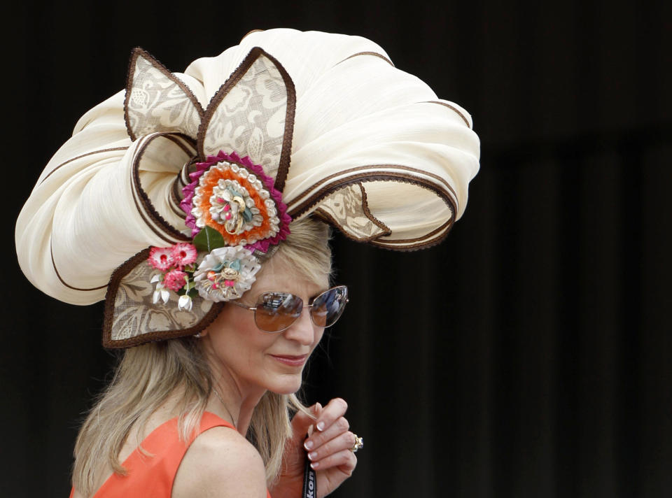 A woman wears a fancy hat at&nbsp;the derby on May 5, 2012.