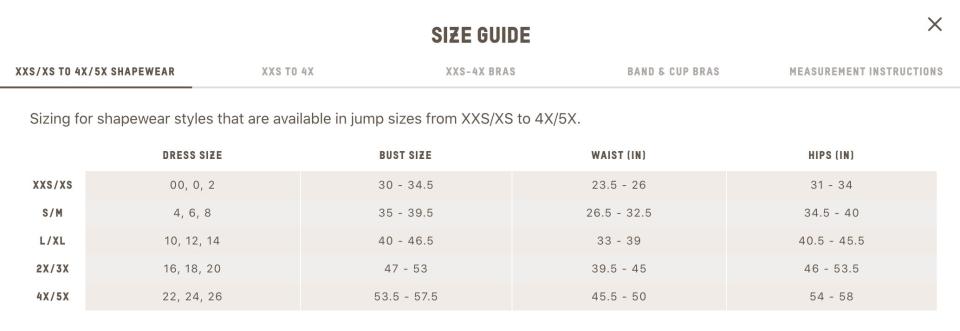 skims size guide