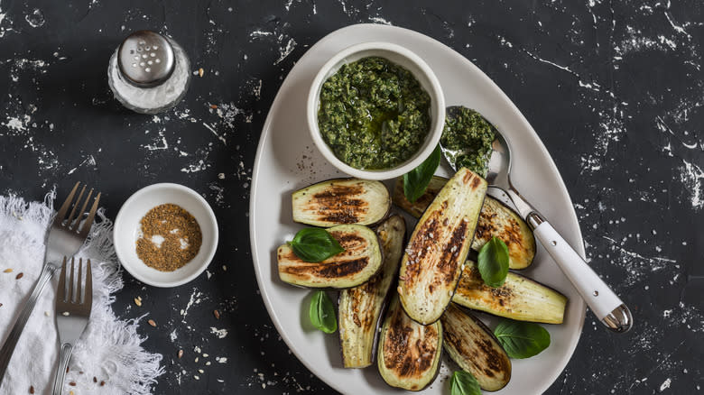 Grilled eggplant with pesto