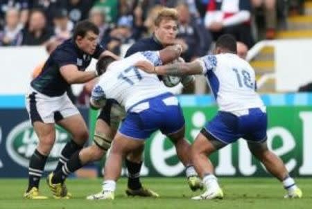 Rugby Union - Samoa v Scotland - IRB Rugby World Cup 2015 Pool B - St James' Park, Newcastle, England - 10/10/15 Scotland's David Denton (C) in action Reuters / Russell Cheyne Livepic