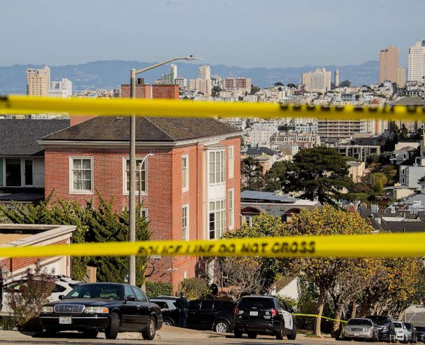 PHOTO: San Francisco Police and FBI agents work outside the home of Speaker of the House Nancy Pelosi after her husband Paul Pelosi was attacked by a home invader early in the morning in San Francisco, Calif., on Oct. 28, 2022. (Arthur Dong/EPA via Shutterstock, FILE)