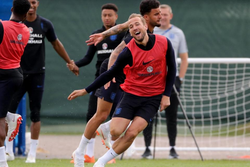 England captain Harry Kane during the training session at the Spartak Zelenogorsk Stadium, Zelenogorsk on Sunday (PA)