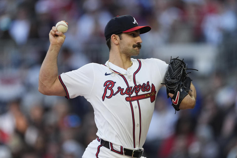 Spencer Strider's velocity was noticeably down against the Diamondbacks on Friday night before exiting after four innings. (AP Photo/John Bazemore)