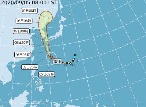 今（5日）天氣風險公司分析師吳聖宇說，因太平洋高壓偏弱，因此海神颱風逐漸北轉，對台灣沒有直接的影響。（圖／翻攝自中央氣象局官網）