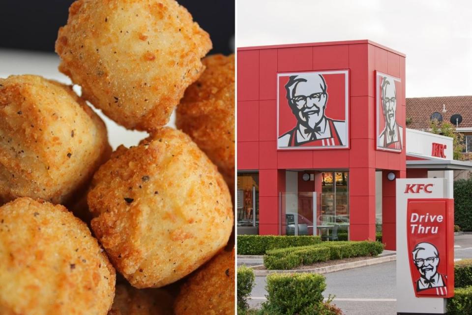 KFC original mashies alongside KFC restaurant drive through