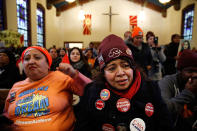 <p>Ingrid Vaca, left, of Falls Church, Va., who has two children who are DACA recipients, and Nena Ovieda, of Gaithersburg, Md., attend a rally in support of the Deferred Action for Childhood Arrivals (DACA) program Wednesday, Feb. 7, 2018, at the Lutheran Church of the Reformation, near the Capitol in Washington. “It breaks my heart to hear the stories of the Dreamers,” says Ovieda, “and for the politicians to call them lazy when they are such hard workers. These could be my kids.” (Photo: Jacquelyn Martin/AP) </p>