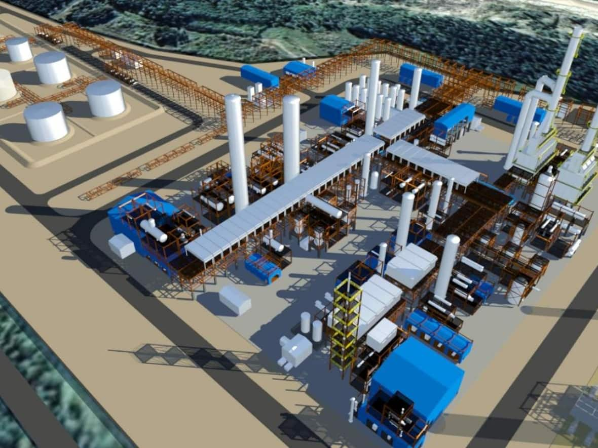 An image of a proposed methanol plant near Grande Prairie, Alta.   (Nauticol Energy Ltd. - image credit)