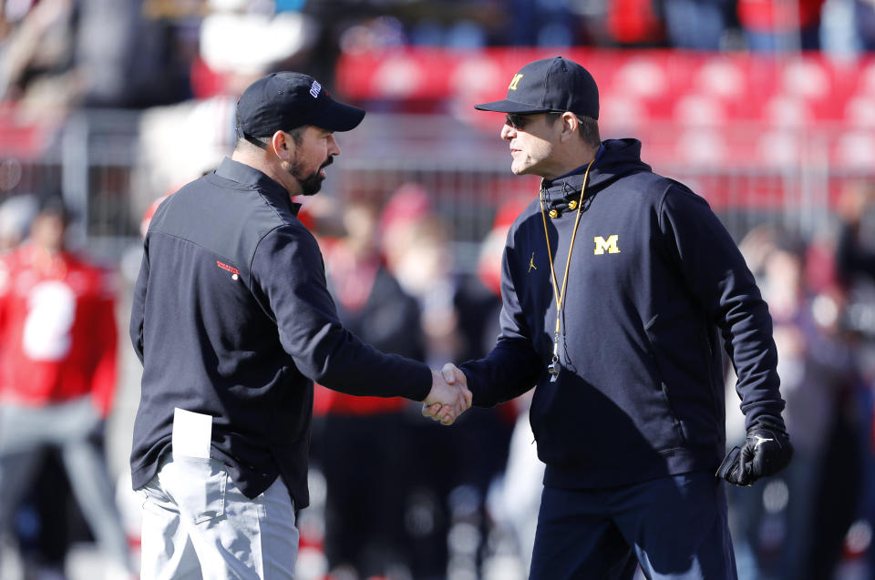 Michigan coach Jim Harbaugh and Ohio State coach Ryan Day have sparred in the media plenty of times over the years. (Joseph Maiorana-USA TODAY Sports