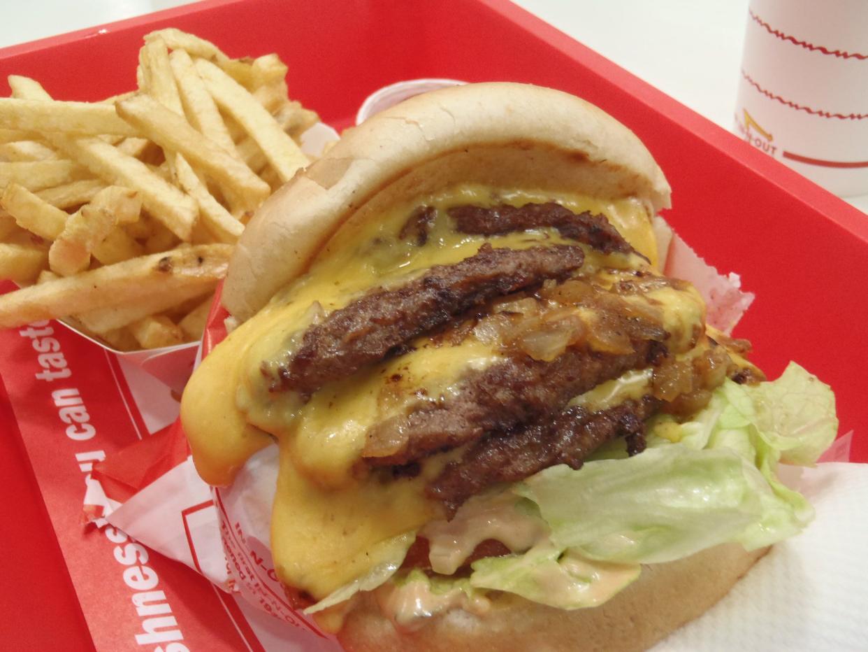 4X4 burger hack from In-N-Out. A quadruple patty hamburger.