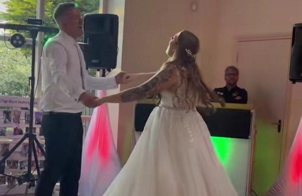 Isobel and Luke Barnes on their wedding day last year. (Isobel Barnes/SWNS)