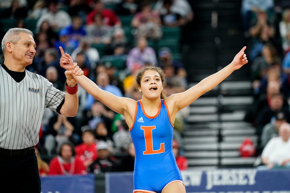 Leeana Mercado of Lodi wins the 107-pound state wrestling final at Boardwalk Hall in Atlantic City on Saturday, March 4, 2023.