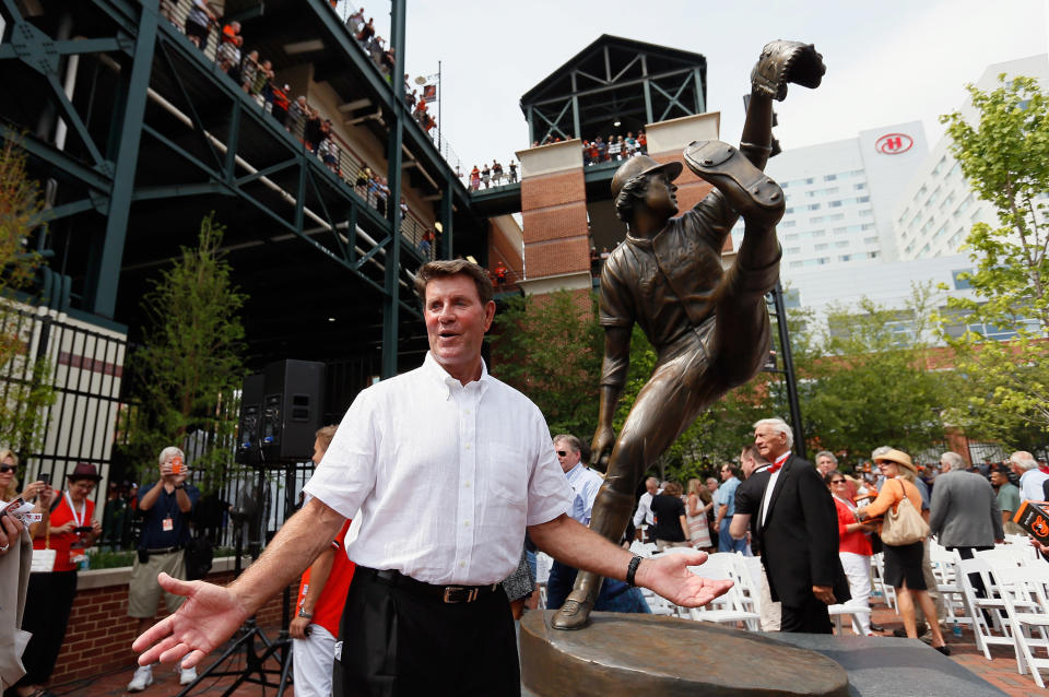 BALTIMORE, MD - JULY 14: Former Baltimore Orioles player Jim Palmer poses for a photo after the team unvieled a statue of the hall of fame pitcher before the start of the Orioles and Detriot Tigers game at Oriole Park at Camden Yards on July 14, 2012 in Baltimore, Maryland. (Photo by Rob Carr/Getty Images)