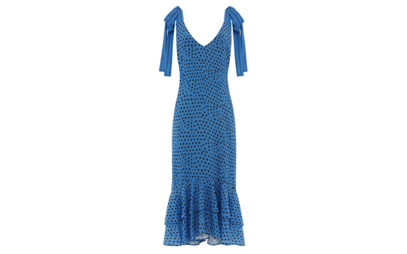 Whistles is our first pit-stop when shopping for all things occasionwear and we're still loving polka dots this season - an investment piece you can even take on holiday. <a href="https://www.whistles.com/women/new-in/dresses/lunar-spot-tie-shoulder-dress-29592.html?cgid=Dresses_New_WW&dwvar_lunar-spot-tie-shoulder-dress-29592_color=Blue%2FMulti#start=0" rel="nofollow noopener" target="_blank" data-ylk="slk:Shop now;elm:context_link;itc:0;sec:content-canvas" class="link "><em>Shop now</em></a>.