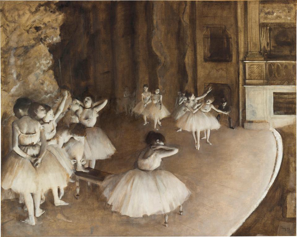 Edgar Degas, The Ballet Rehearsal on Stage, 1874. Oil on canvas; overall: 65 x 81.5 cm (25 9/16 x 32 1/16 in.). Musée d’Orsay, Paris, Bequest of Isaac de Camondo, 1911