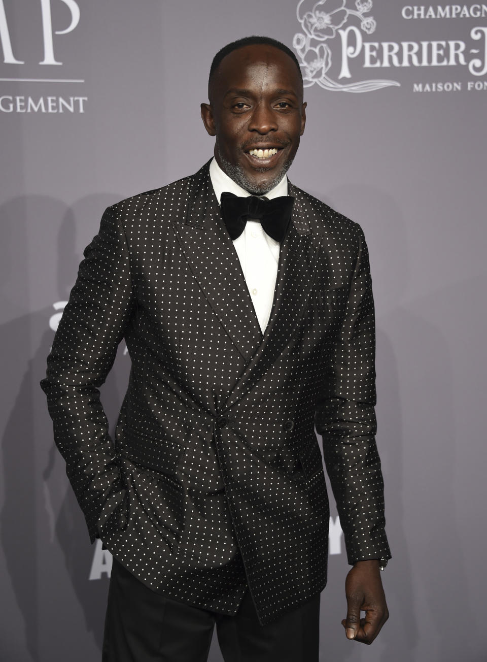 FILE - In this Wednesday, Feb. 7, 2018, file photo, Michael K. Williams attends the Fashion Week amfAR Gala New York at Cipriani Wall Street in New York. Williams, who played the beloved character Omar Little on “The Wire,” has died. New York City police say Williams was found dead Monday, Sept. 6, 2021, at his apartment in Brooklyn. He was 54. (Photo by Evan Agostini/Invision/AP, File)