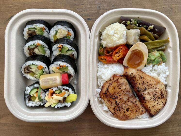 From left, gimbap and a fish dosirak from Perilla.