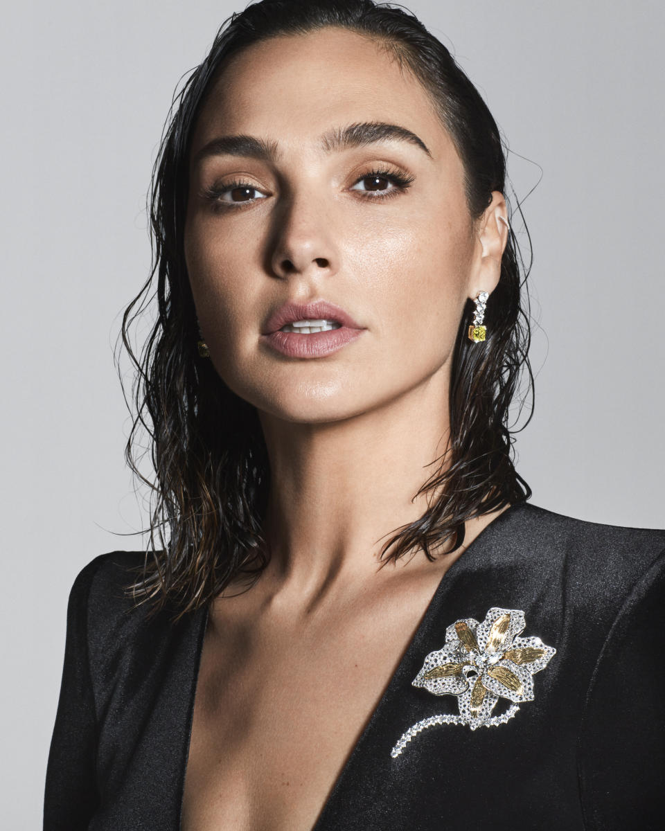 Gal Gadot in Tiffany & Co.’s new campaign wearing a high-jewelry orchid brooch - Credit: Tiffany & Co.