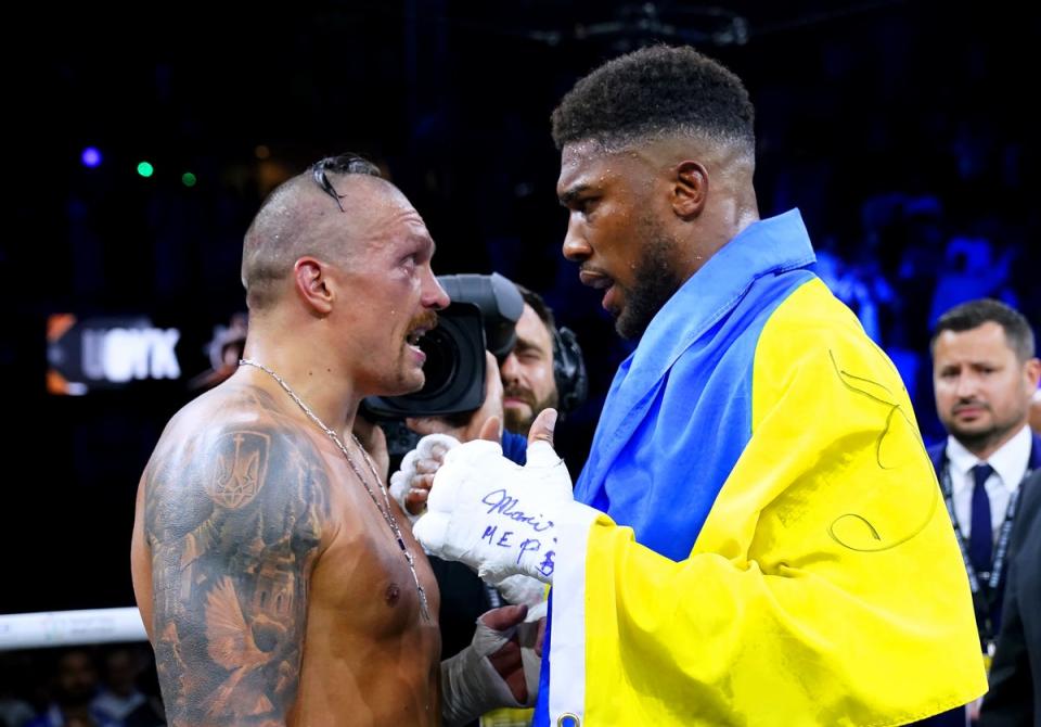 Anthony Joshua, right, and Oleksandr Usyk, left, were in Tyson Fury’s crosshairs on Friday (Nick Potts/PA) (PA Wire)