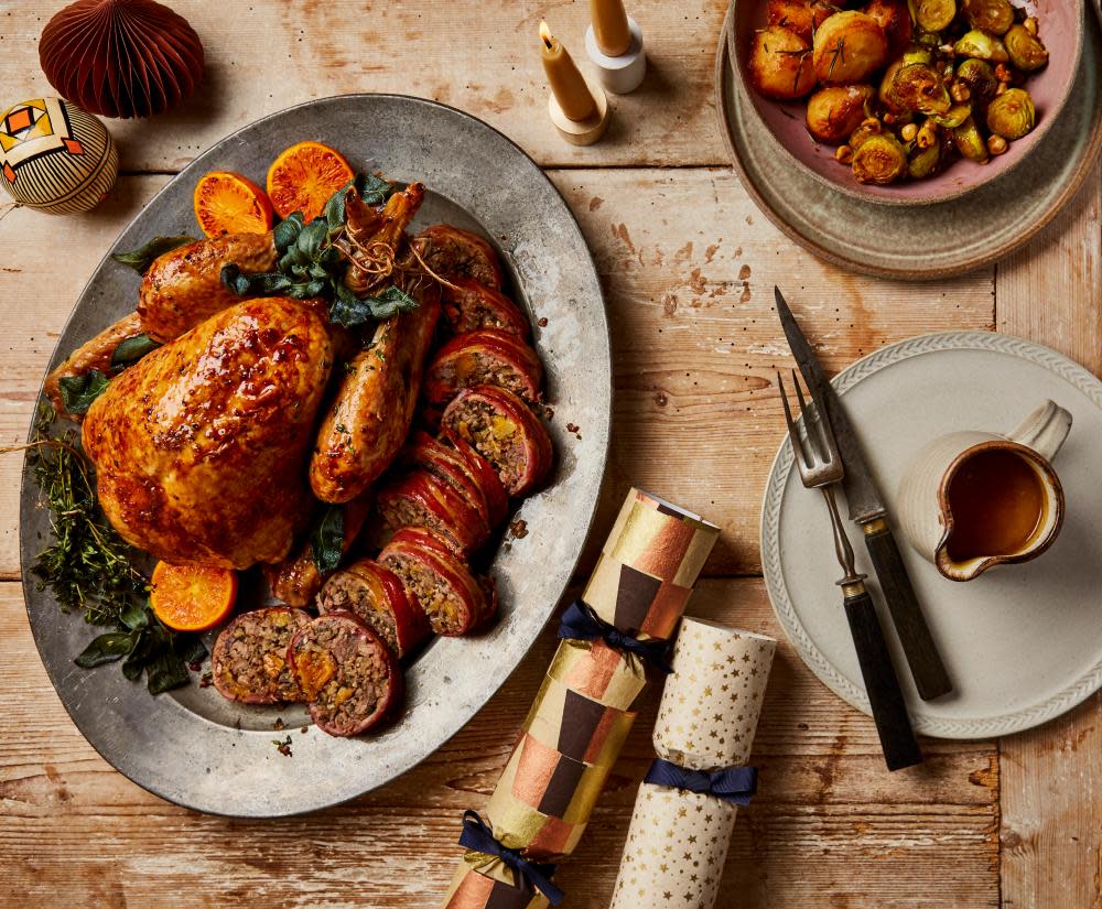 <span>Photograph: Louise Hagger/The Guardian. Food styling: Emily Kydd. Prop styling: Jennifer Kay. Candles: Workshop Ltd. Crackers and Christmas decorations: Toast</span>