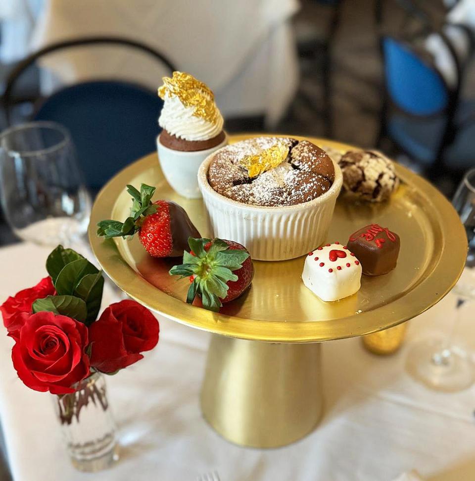 Cafe L'Europe's Valentine's Day dessert is 'an elevated take on a box of chocolates with so many fun things to sample,' executive chef Alain Krauss says, featuring a souffle, strawberries and more.