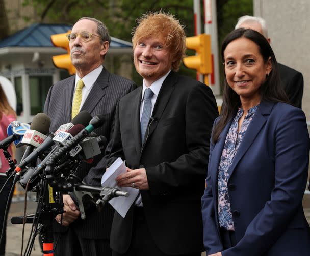 PHOTO: Singer Ed Sheeran speaks to the media, after after his copyright trial at Manhattan federal court, in New York City, May 4, 2023. (Shannon Stapleton/Reuters)