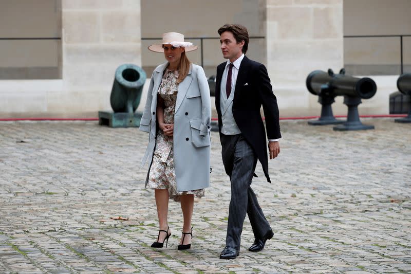 FILE PHOTO: Britain's Princess Beatrice and property tycoon Edoardo Mapelli Mozzi attend the wedding ceremony of Jean-Christophe Napoleon Bonaparte and Olympia von Arco-Zinneberg at the Saint-Louis des Invalides Cathedral in Paris