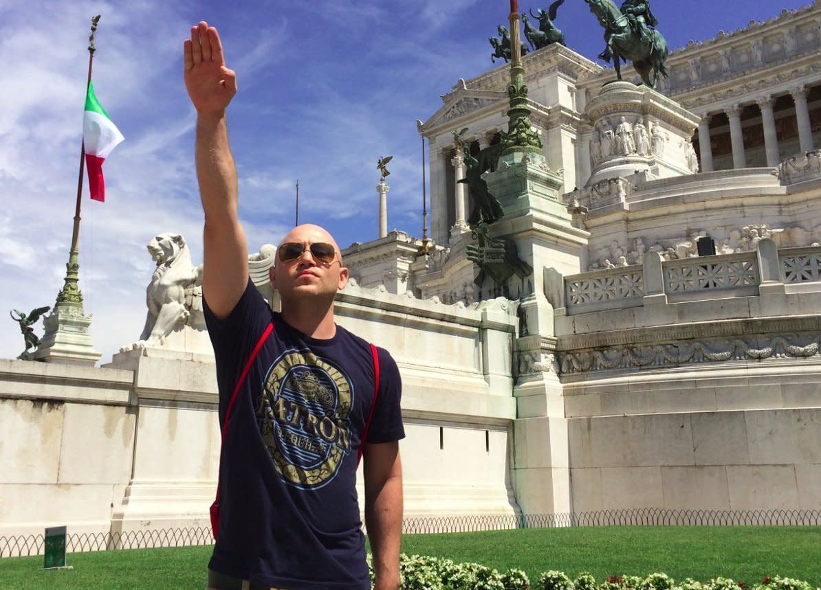 Andrew Anglin gives the Nazi salute in Rome. (Photo: Andrew Anglin)