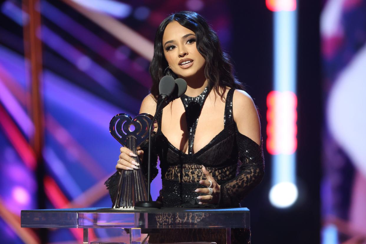 Becky G accepts the Latin Pop/Reggaeton Song Of The Year award for “mamiii” during the 2023 iHeartRadio Music Awards on March 27.