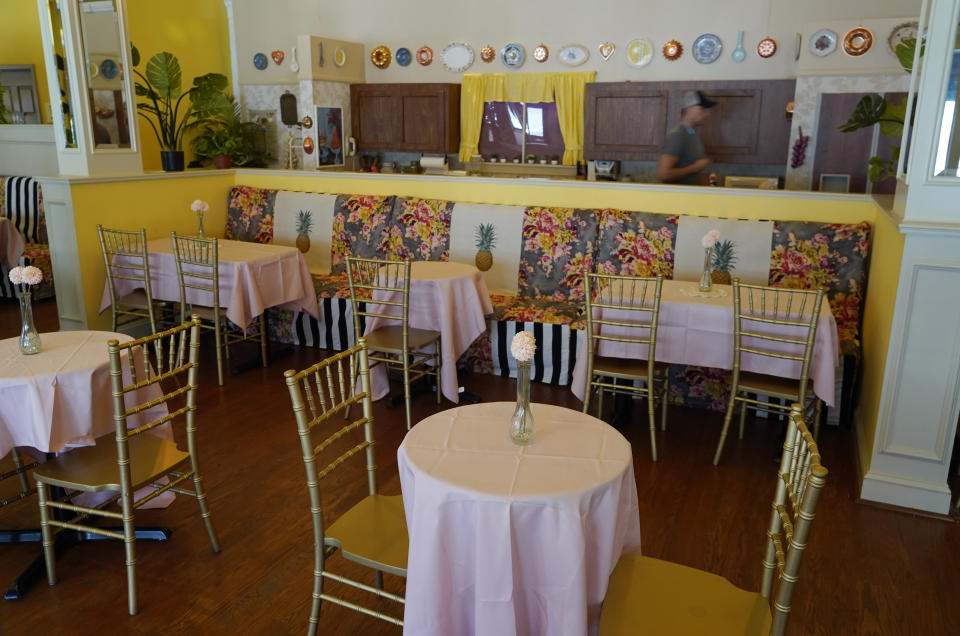 The main seating area of the Golden Girls Kitchen pop-up restaurant is pictured, Monday, July 25, 2022, in Beverly Hills, Calif. The pop-up only has reservations through the end of October. But there are plans to take it on the road to New York, Chicago, San Francisco and Miami. (AP Photo/Chris Pizzello)