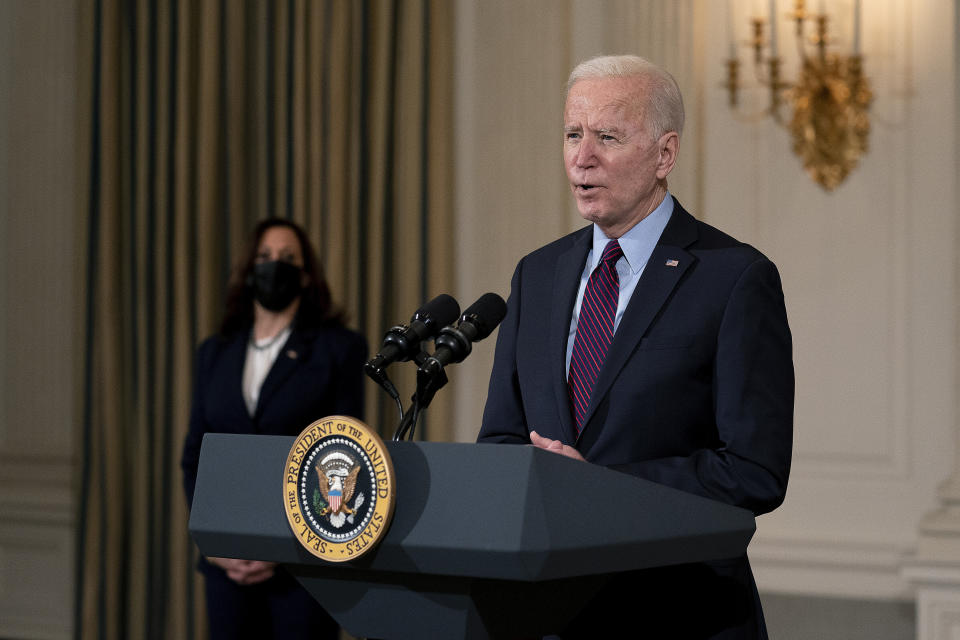 President Joe Biden delivers remarks on the national economy and the need for his administration's proposed $1.9 trillion coronavirus relief legislation on Friday. (Photo: Pool/Getty Images)