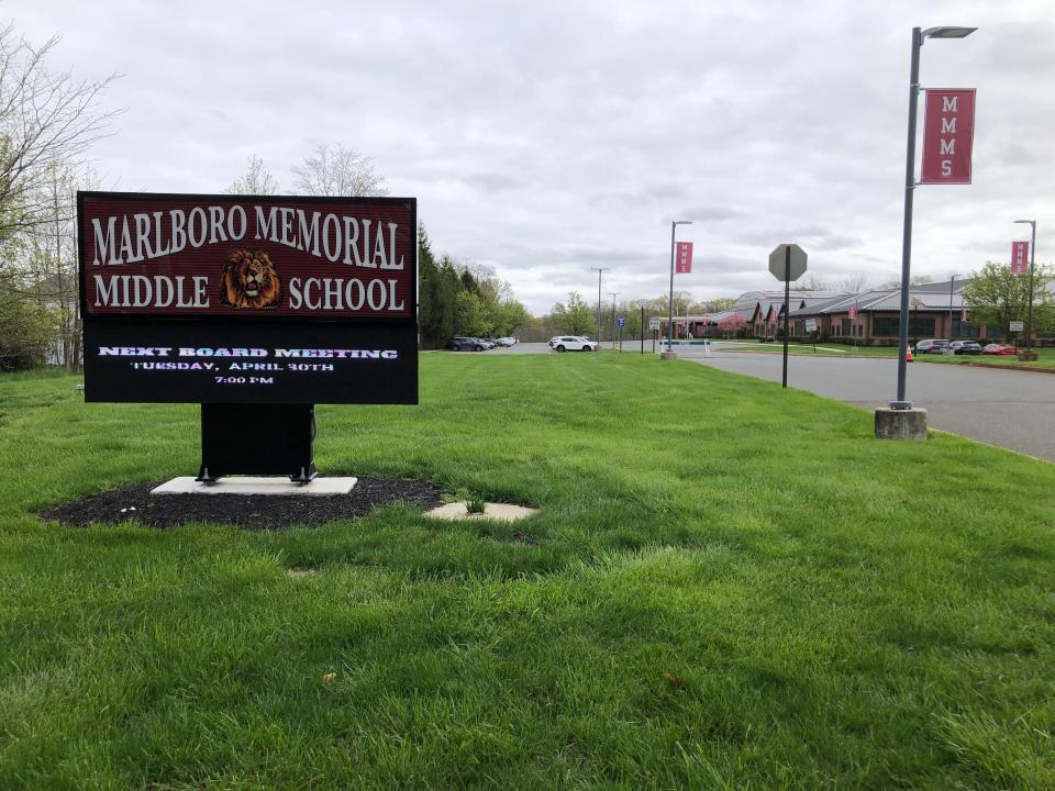 The sign at Marlboro Memorial Middle School is shown on April 19, 2024.