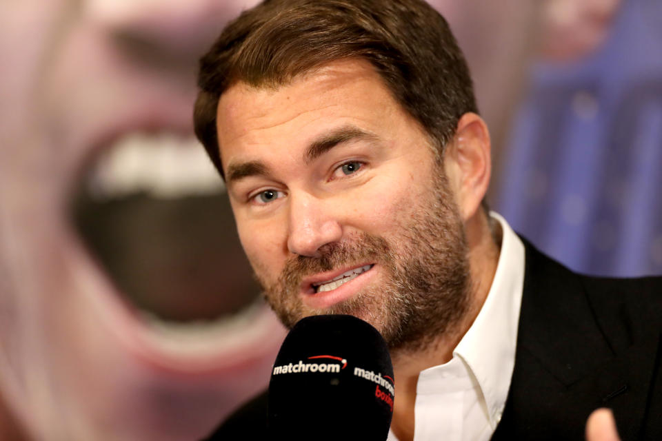 Eddie Hearn during the press conference at Emerald Headingley Stadium, Leeds. (Photo by Bradley Collyer/PA Images via Getty Images)