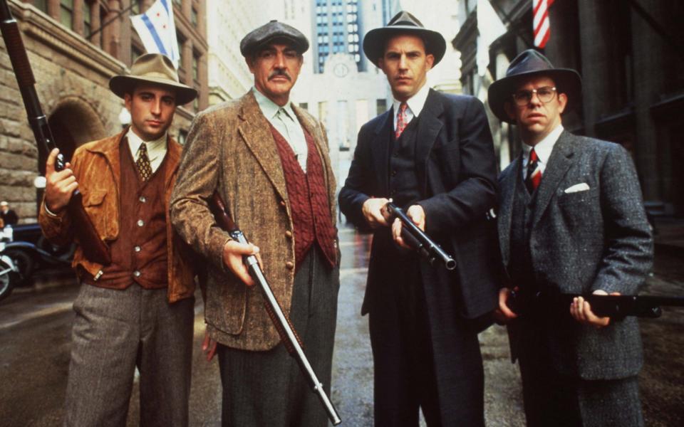 Connery with (from left) Andy Garcia, kevin Kostner and Charles Martin Smith in The Untouchables (1987) - Alpha Press