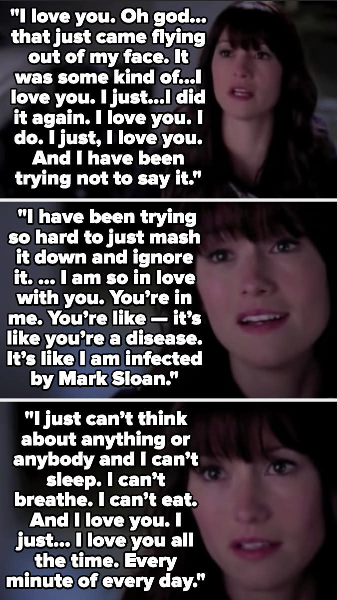 Lexie repeats "I love you" many times then says she's been trying not to, but he's like a disease, and she can't sleep or think about anything else, because she loves him every minute of every day