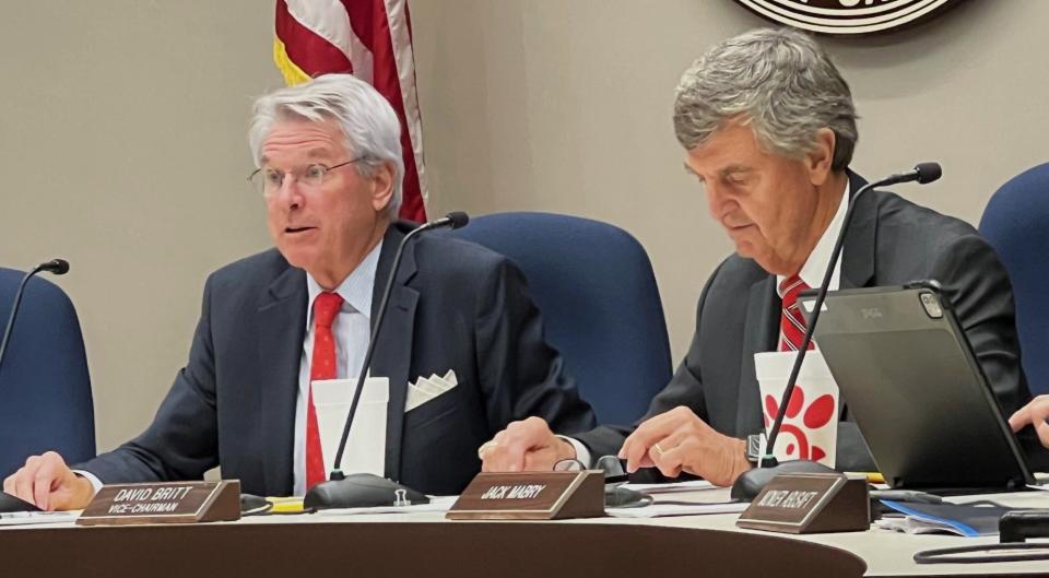 Spartanburg County Councilman David Britt, right, who chairs the county's economic development committee, said he expects there to be an economic slowdown in 2024. At left is County Council Chairman Manning Lynch.