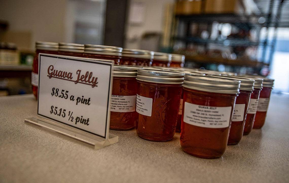 Guava jelly for sale at Knaus Berry Farm in Homestead on Feb. 24, 2023. The institution also sells homemade strawberry jam.