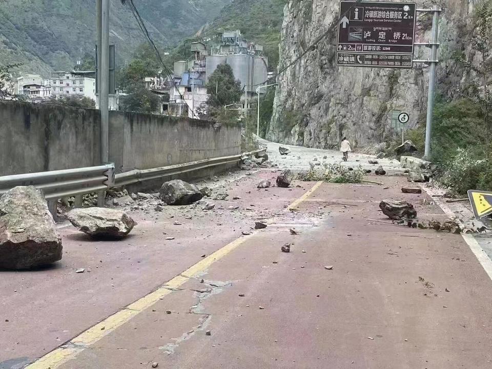 A man walks on the road after an earthquake in Luding county, Ganzi prefecture, Sichuan Province, China, 05 September 2022