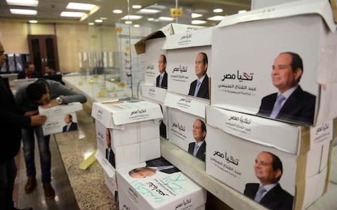 Abdel Fattah el-Sisi is expected to be overwhelmingly re-elected after all credible opponents were forced from the race - Credit: AFP PHOTO / MOHAMED EL-SHAHED