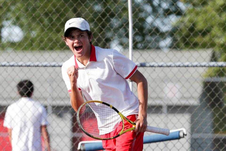 West Lafayette's Aidan William reacts during an IHSAA sectional championship tennis singles match, Friday, Oct. 1, 2021 in West Lafayette.
