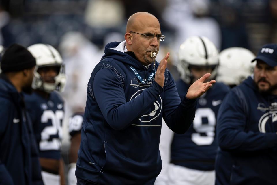 Penn State coach James Franklin before the game against Michigan on Saturday, Nov. 13, 2021, in State College, Pennsylvania.