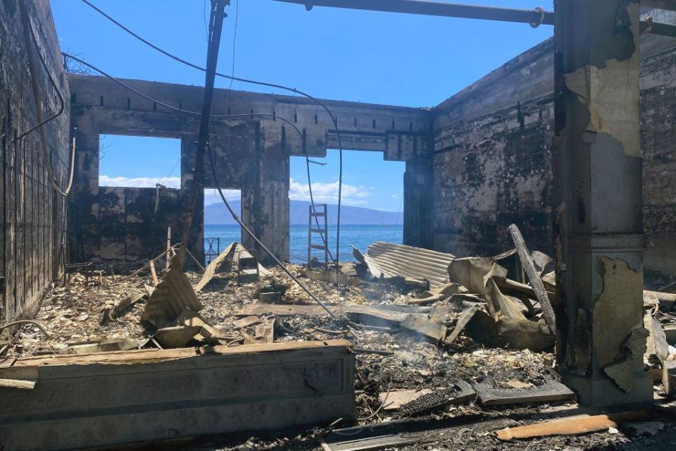 A destroyed building is pictured in the aftermath of a wildfire in Lahaina, western Maui, Hawaii.