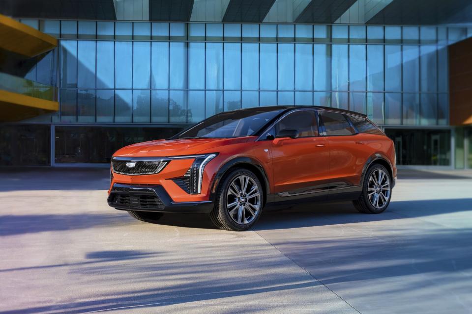 This photo provided by Cadillac shows the 2025 Optiq. A small crossover SUV, the new Optiq is fully electric and comes standard with a hands-free driving feature. (Courtesy of General Motors via AP)