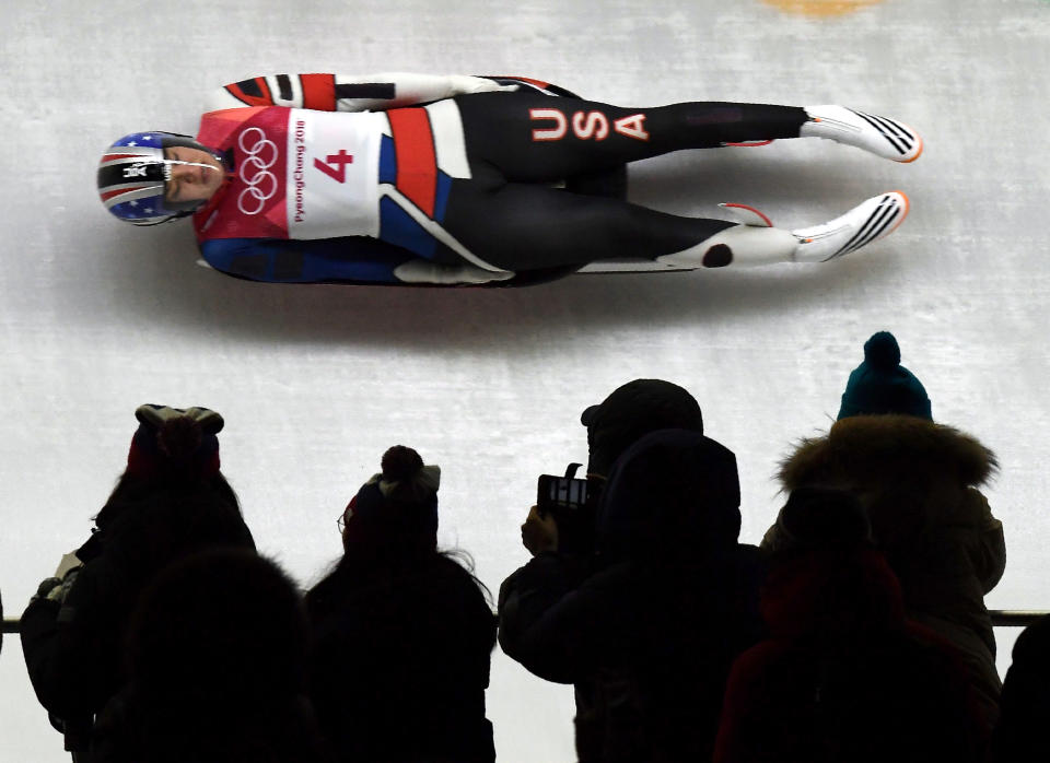 <p>Summer Britcher of the United States competes in the women’s luge singles run 1 during the Pyeongchang 2018 Winter Olympic Games, at the Olympic Sliding Centre on February 12, 2018 in Pyeongchang. (Photo by Mohd Rasfan/AFP/Getty Images) </p>